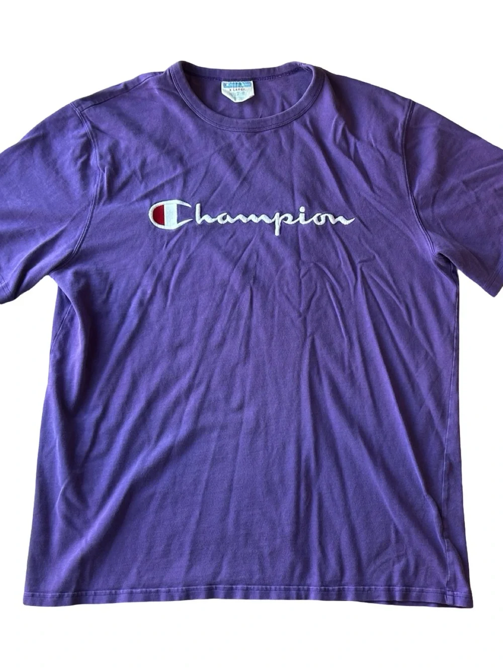 Vintage Champion Purple Embroidered Script Logo Tee | XL - Picture 4 of 5